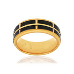 Bague tungstène et or 375 jaune noire quadrillée - vue 1