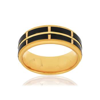 Bague tungstène et or 375 jaune noire quadrillée