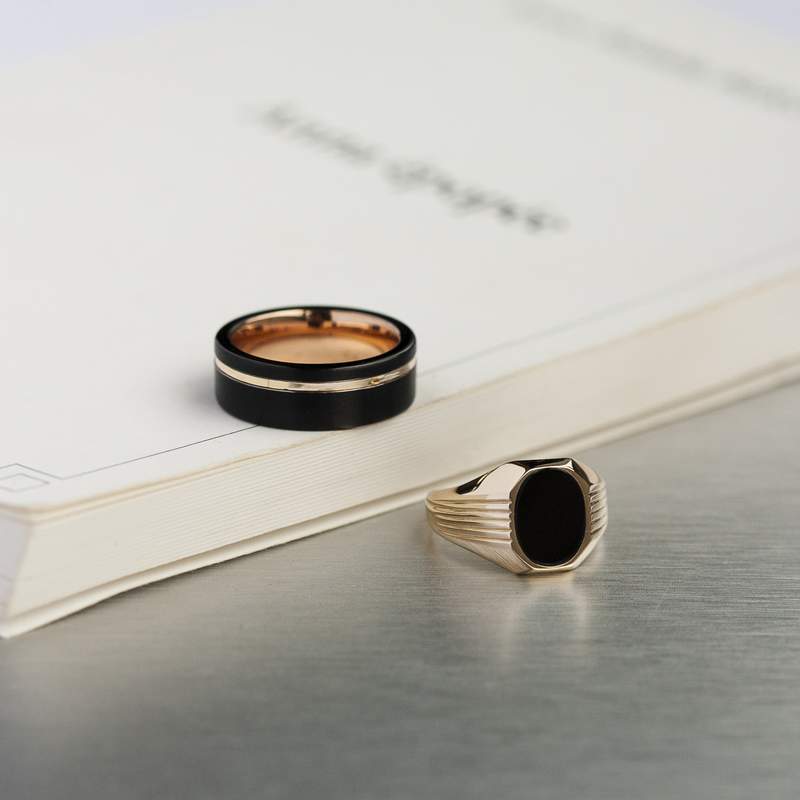 Bague or 375 jaune ovale onyx noir - vue D3