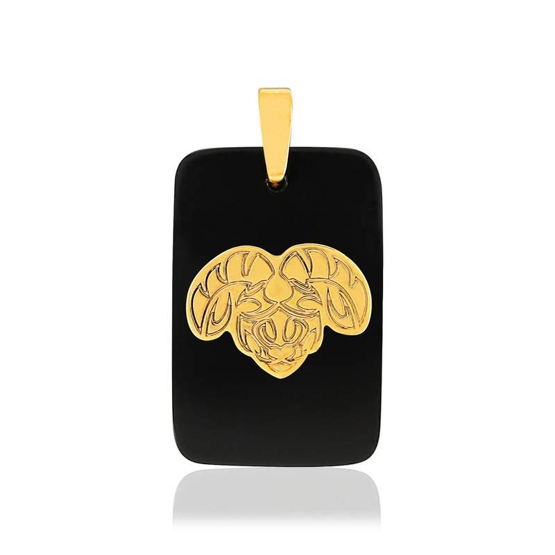 Pendentif or jaune 375 zodiaque bélier onyx noir - vue 1