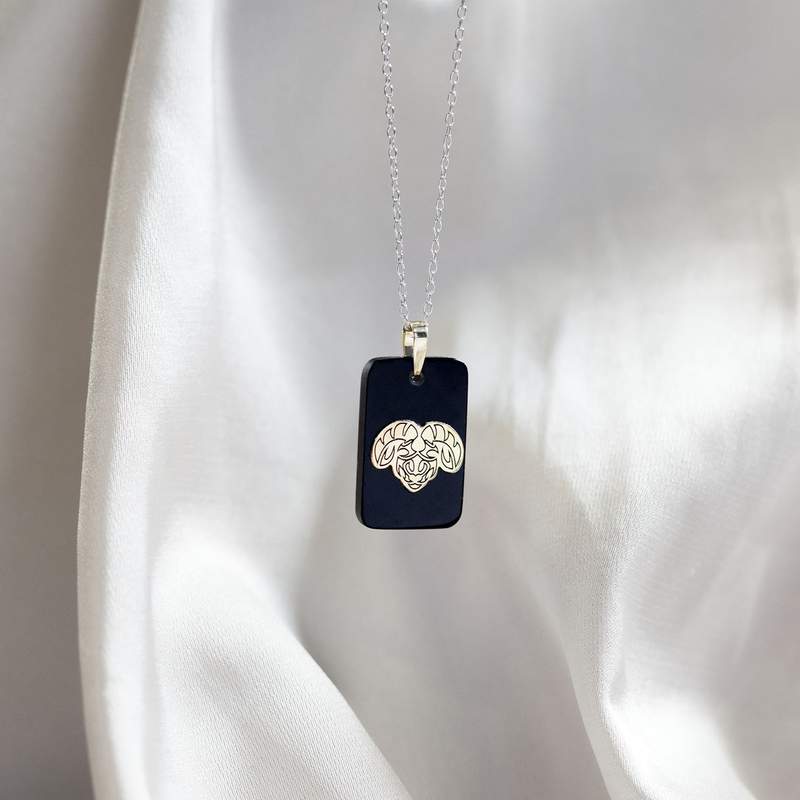 Pendentif or jaune 375 zodiaque bélier onyx noir - vue D3