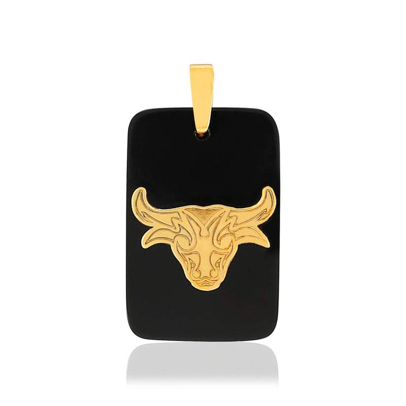Pendentif or jaune 375 zodiaque taureau onyx noir - vue 1