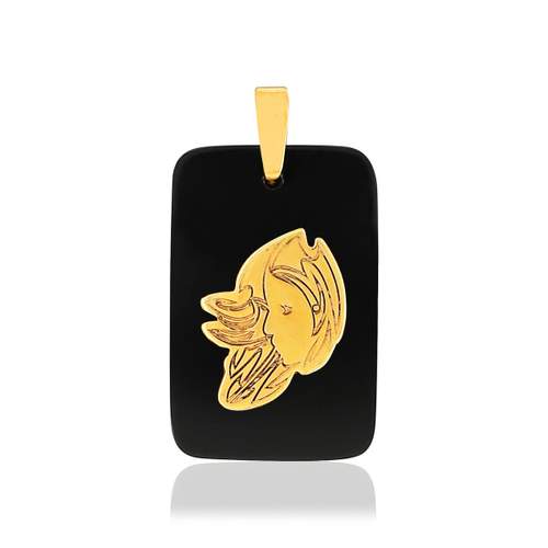 Pendentif or jaune 375 zodiaque vierge onyx noir