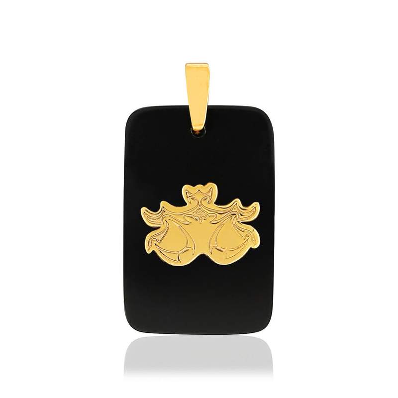 Pendentif or jaune 375 zodiaque balance onyx noir - vue 1
