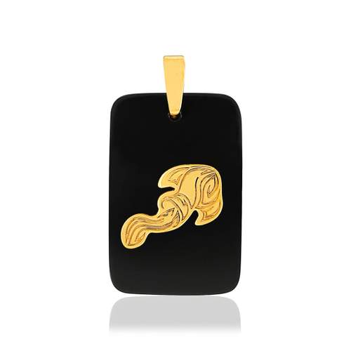 Pendentif or jaune 375 zodiaque verseau onyx noir