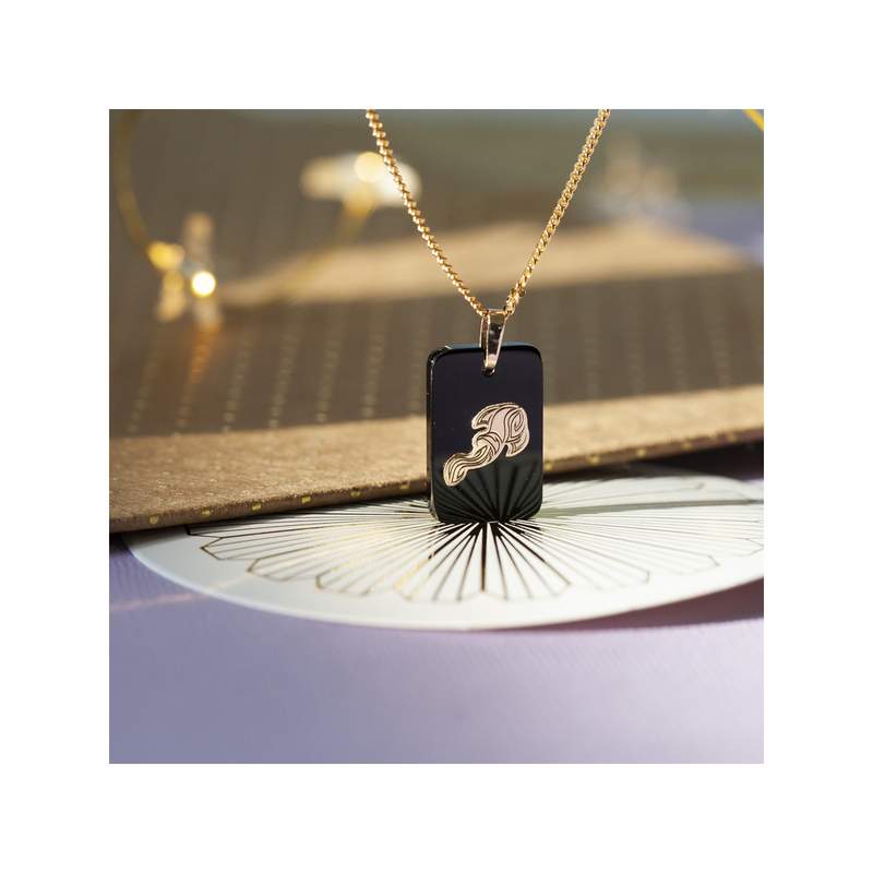 Pendentif or jaune 375 zodiaque verseau onyx noir - vue D2