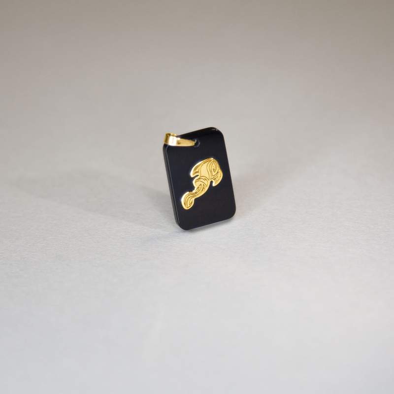 Pendentif or jaune 375 zodiaque verseau onyx noir - vue D3