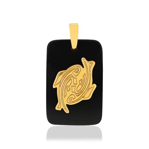 Pendentif or jaune 375 signe zodiaque poisson onyx