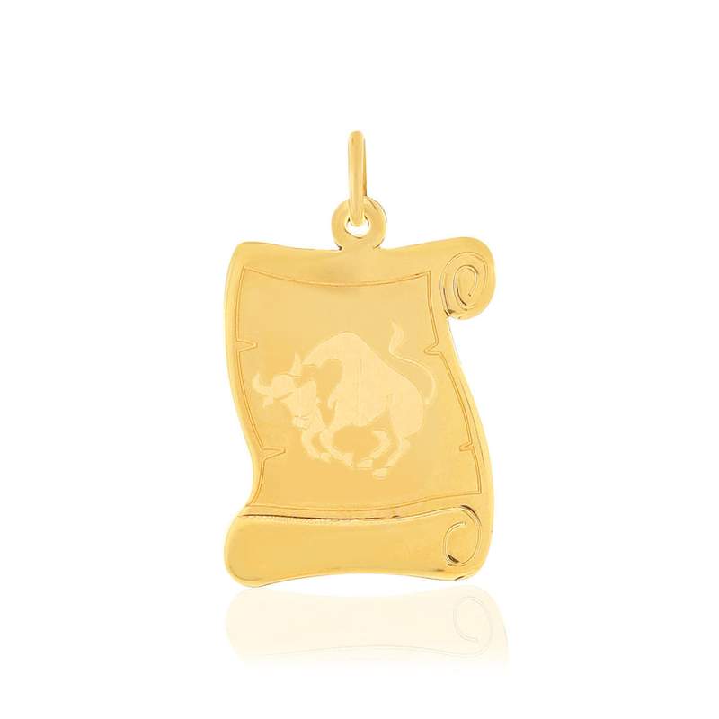 Pendentif or jaune 375 parchemin zodiaque taureau - vue 1