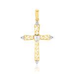 Pendentif croix or 375 2 tons diamant - vue 1