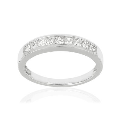 750 white gold wedding band with diamonds, 0.50 ct, 3.2 mm