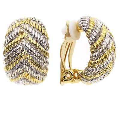 Boucles d'oreilles clips dorés et rhodiés tressées - vue 1
