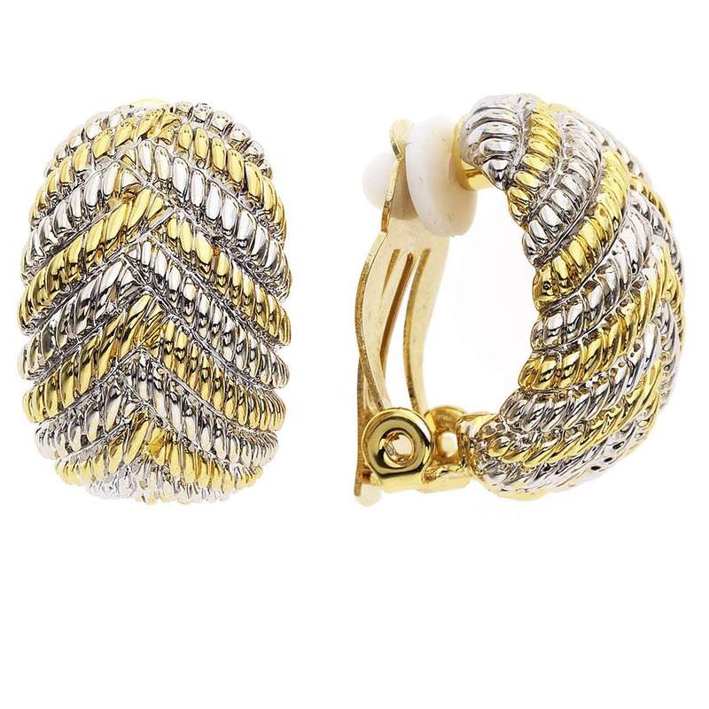 Boucles d'oreilles clips dorés et rhodiés tressées - vue 1