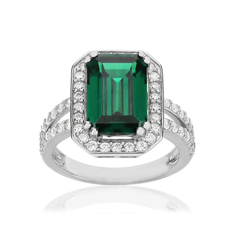Bague argent 925 zirconias vert et blancs - vue 1