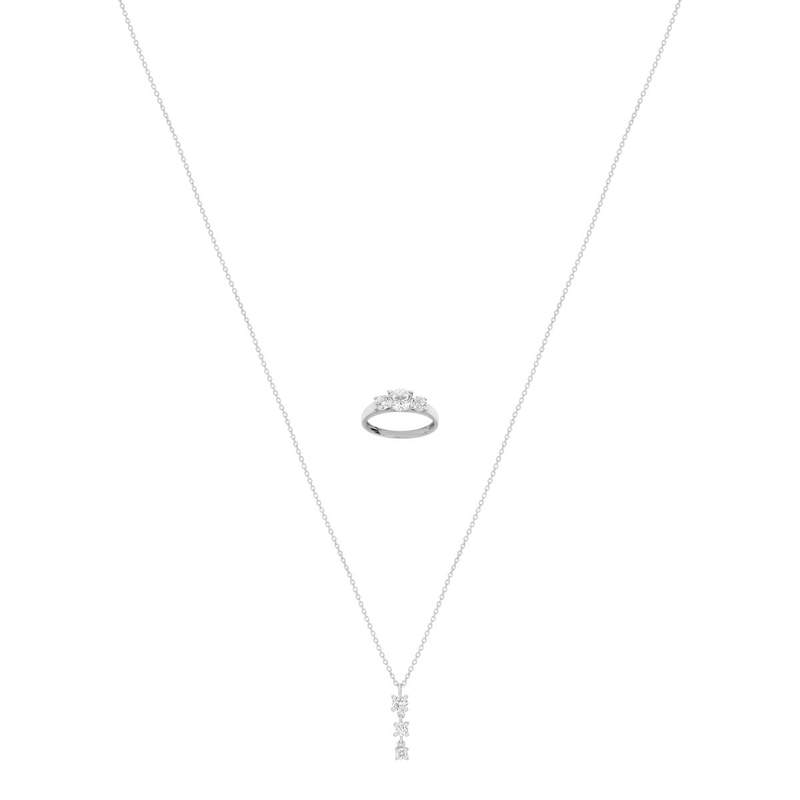 Parure argent 925 collier et bague zirconias - vue 1