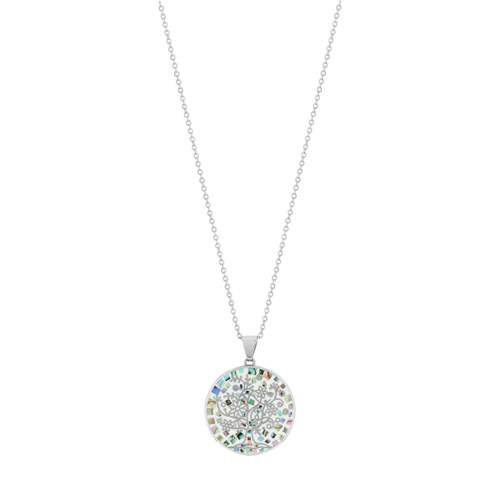 Collier acier émail nacre arbre de vie 55 cm