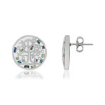 Boucles d'oreilles acier émail et nacre disques arbres de vie - vue 1