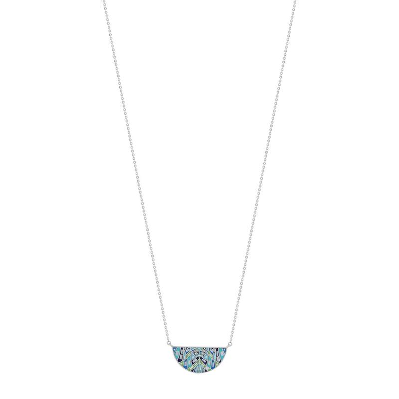 Collier acier mosaïque émail et nacre irisée 55 cm - vue 1