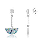 Boucles d'oreilles pendants acier motif mosaïque émail et nacre irisée - vue 1