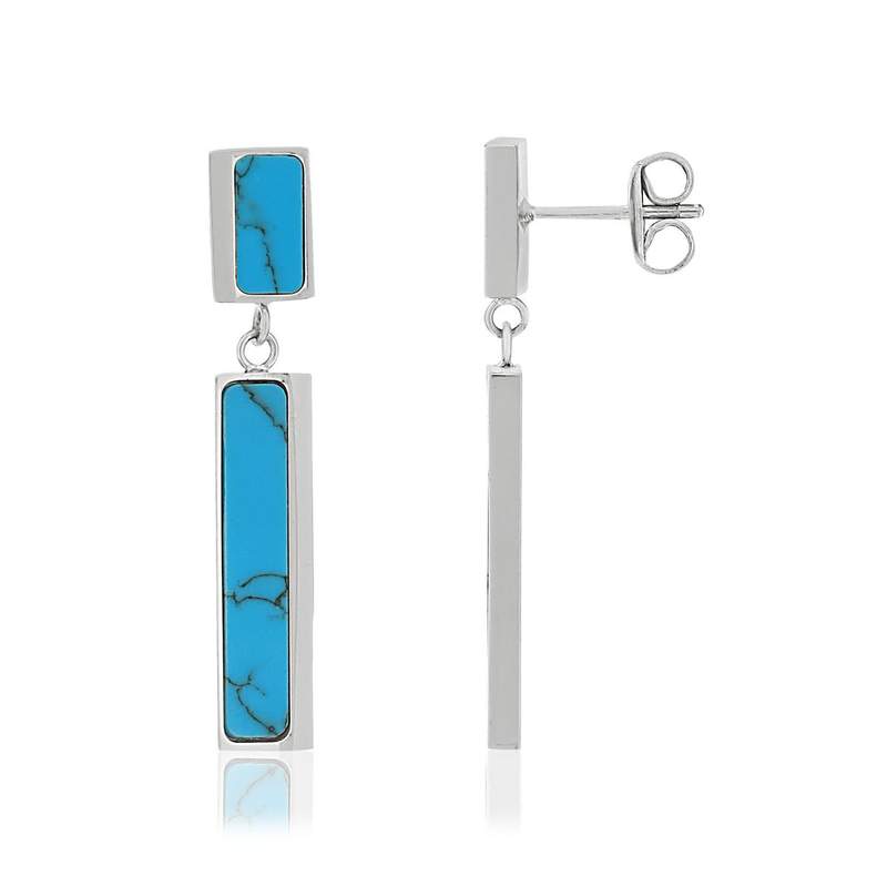 Boucles d'oreilles acier howlite bleue pendants - vue 1