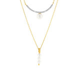 Collier or 375 2 tons double rang perles de culture de Chine et diamants 45 cm - vue 1