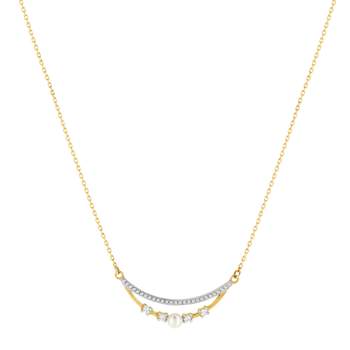 Gold necklace 375 2-tone Chinese cultured pearl and zirconias 45 cm