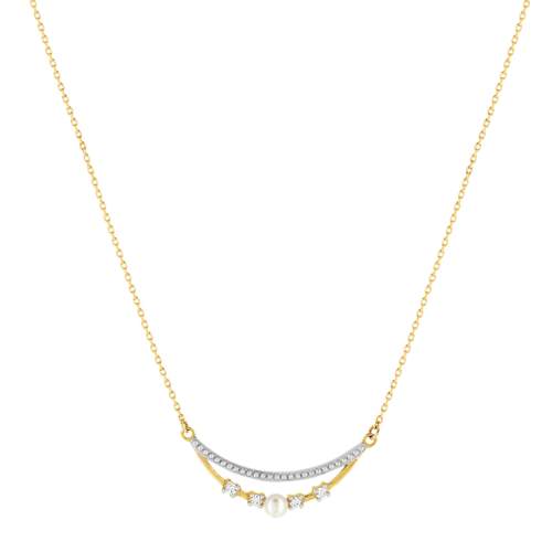 Gold necklace 375 2-tone Chinese cultured pearl and zirconias 45 cm