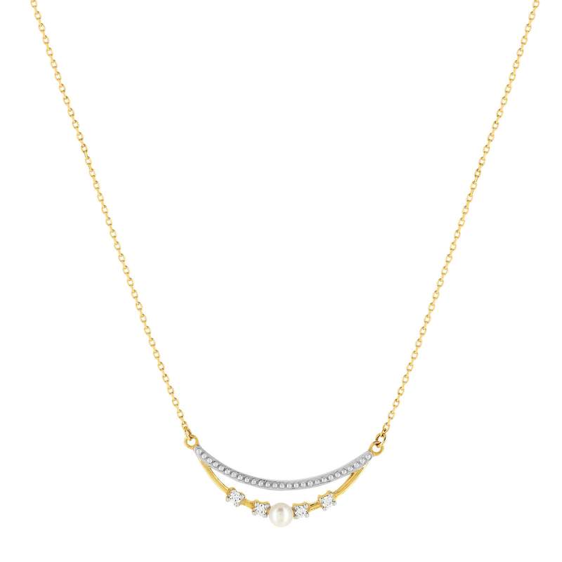 Collier or 375 2 tons perle de culture de Chine et zirconias 45 cm - vue 1