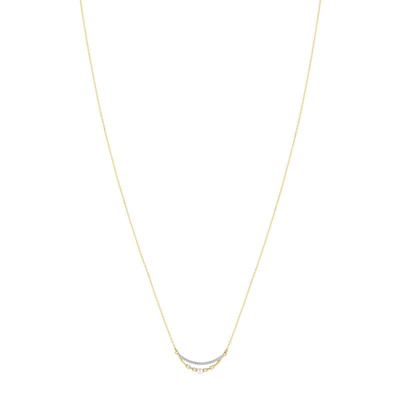 Collier or 375 2 tons perle de culture de Chine et zirconias 45 cm - vue 2
