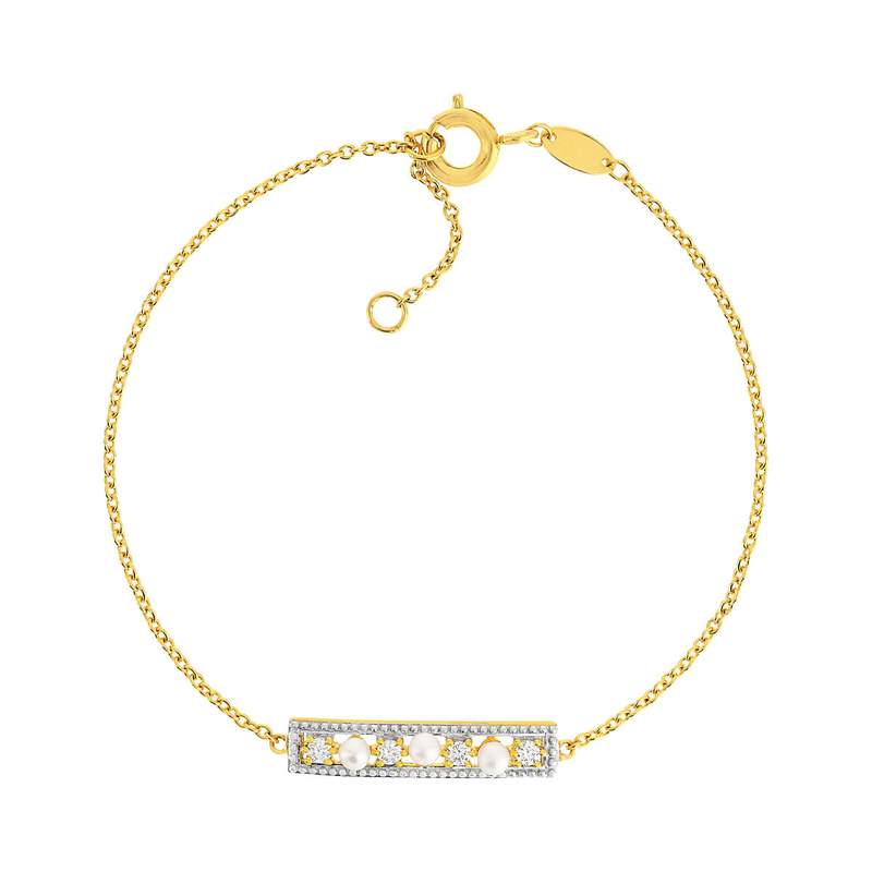 Bracelet or 375 2 tons perles de culture de Chine zirconias 18 cm - vue 1