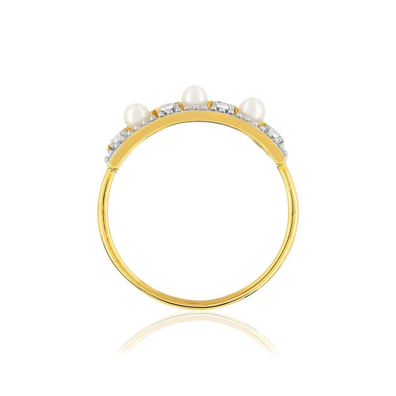 2-toon gouden ring met Chinese gekweekte parels en zirkonia's - bekijk 2