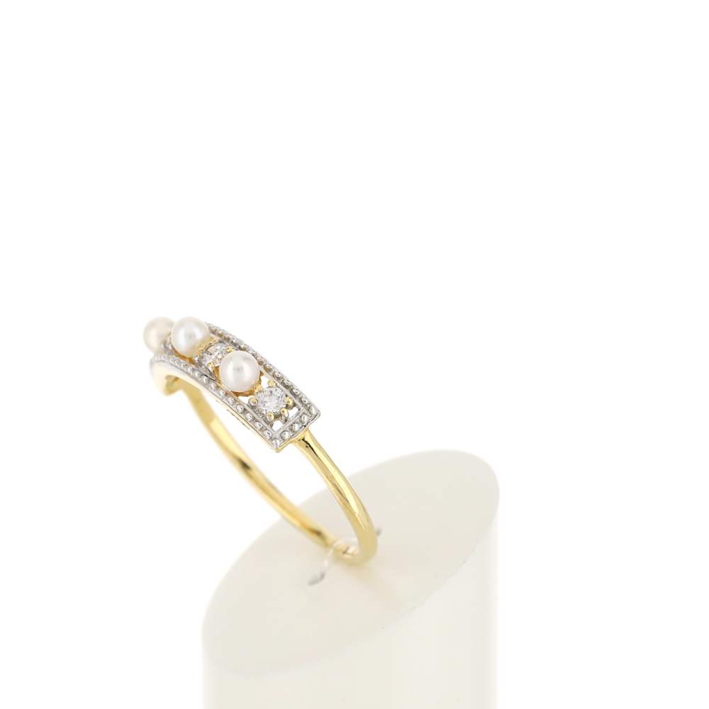 Ring van 375 goud in twee tinten met gekweekte parels uit China en zirkonia’s – afbeelding 5