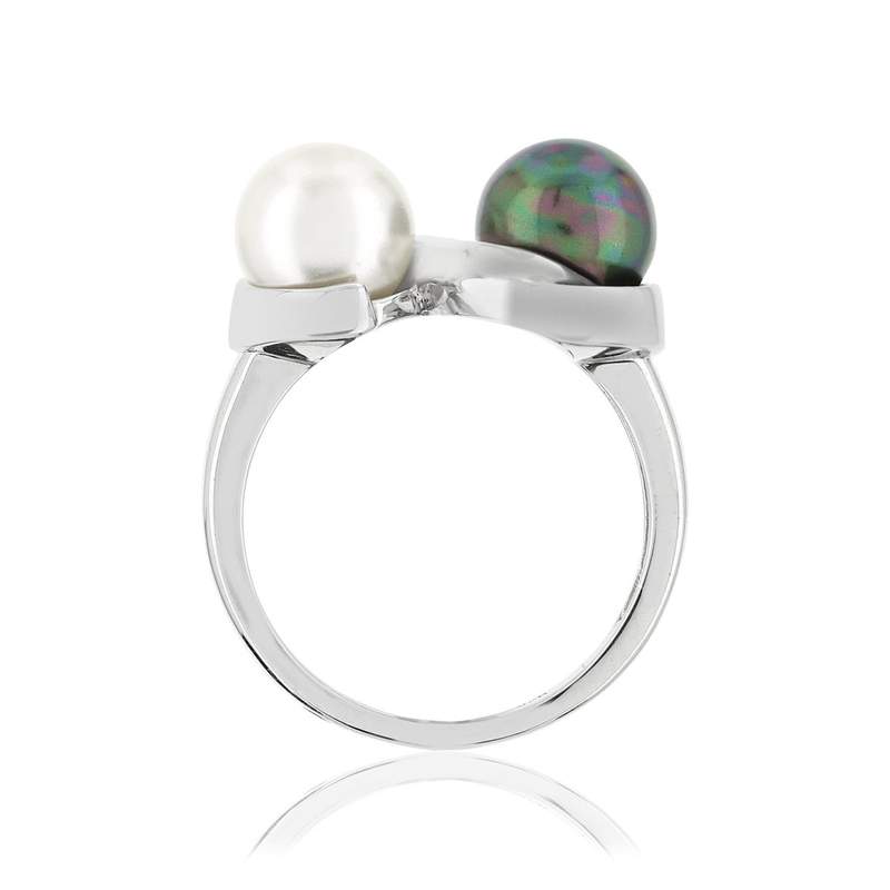 Bague argent 925 perle de culture de Tahiti et de Chine - vue 2