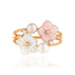 Bague or 375 rose fleurs nacres perles et topazes blanches - vue 3