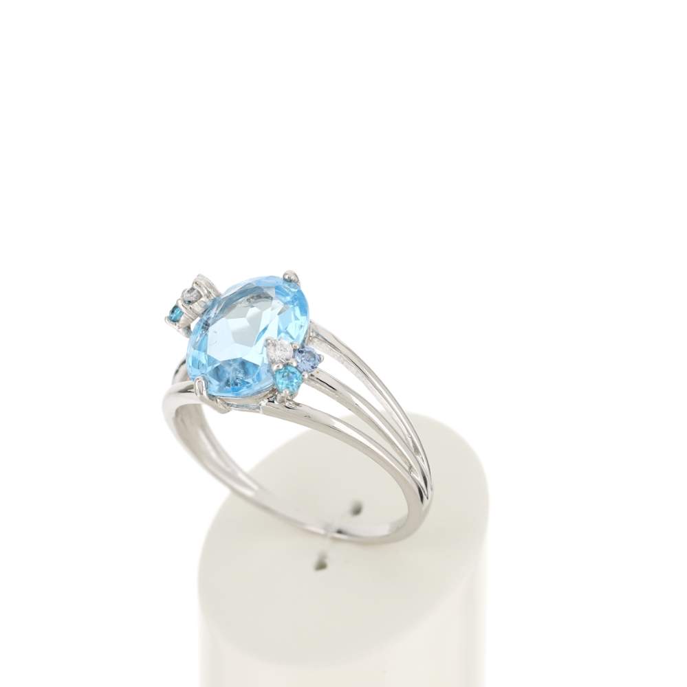 Bague or 375 blanc topazes bleues traitées et topazes blanches - vue 3
