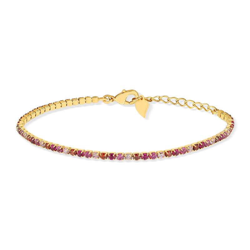 Bracelet plaqué or zirconias roses 18 cm - vue 1