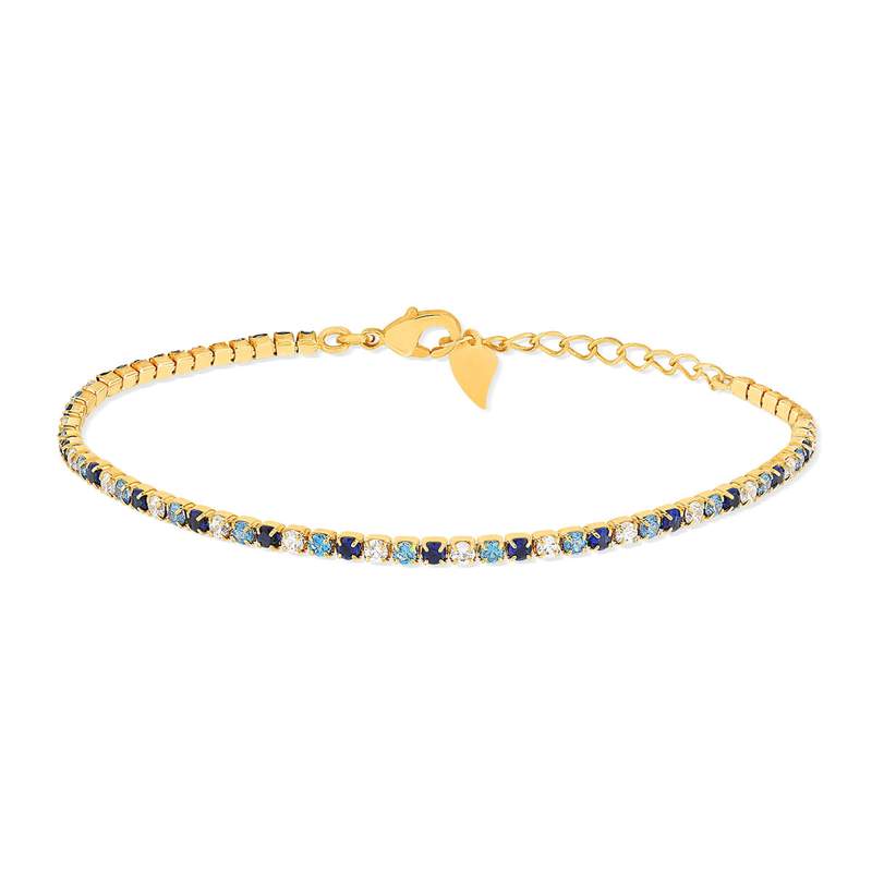 Tennisarmband verguld met blauwe en witte zirkonia's 18 cm - bekijk 2
