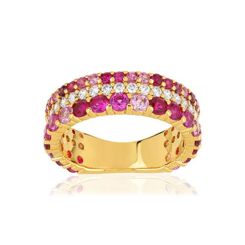 Bague plaqué or zirconias roses