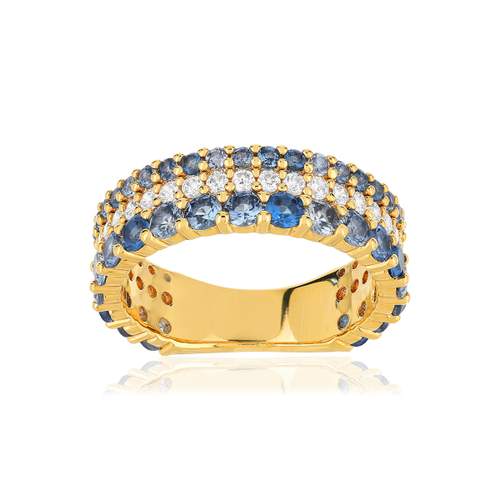 Gold-plated ring with blue zirconias