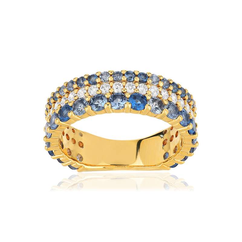 Bague plaqué or zirconias bleus - vue 1