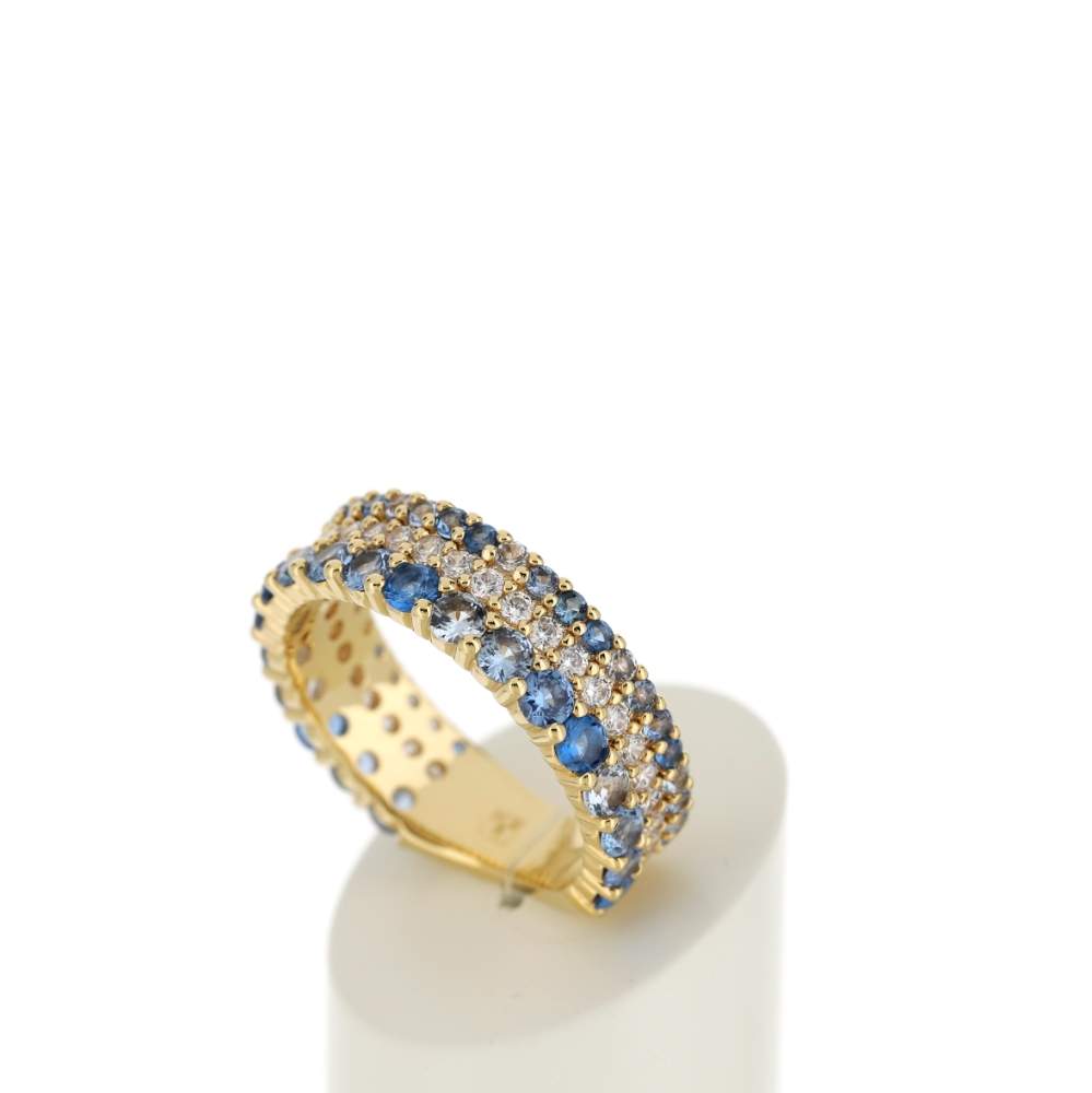 Bague plaqué or zirconias bleus - vue 4
