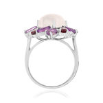 Bague or 750 blanc fleur quartz rose et pierres fines - vue 2