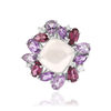 Bague or 750 blanc fleur quartz rose et pierres fines - vue V3