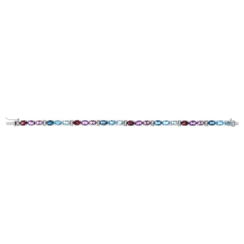 Bracelet or 750 blanc pierres fines et diamants 19 cm - vue 1