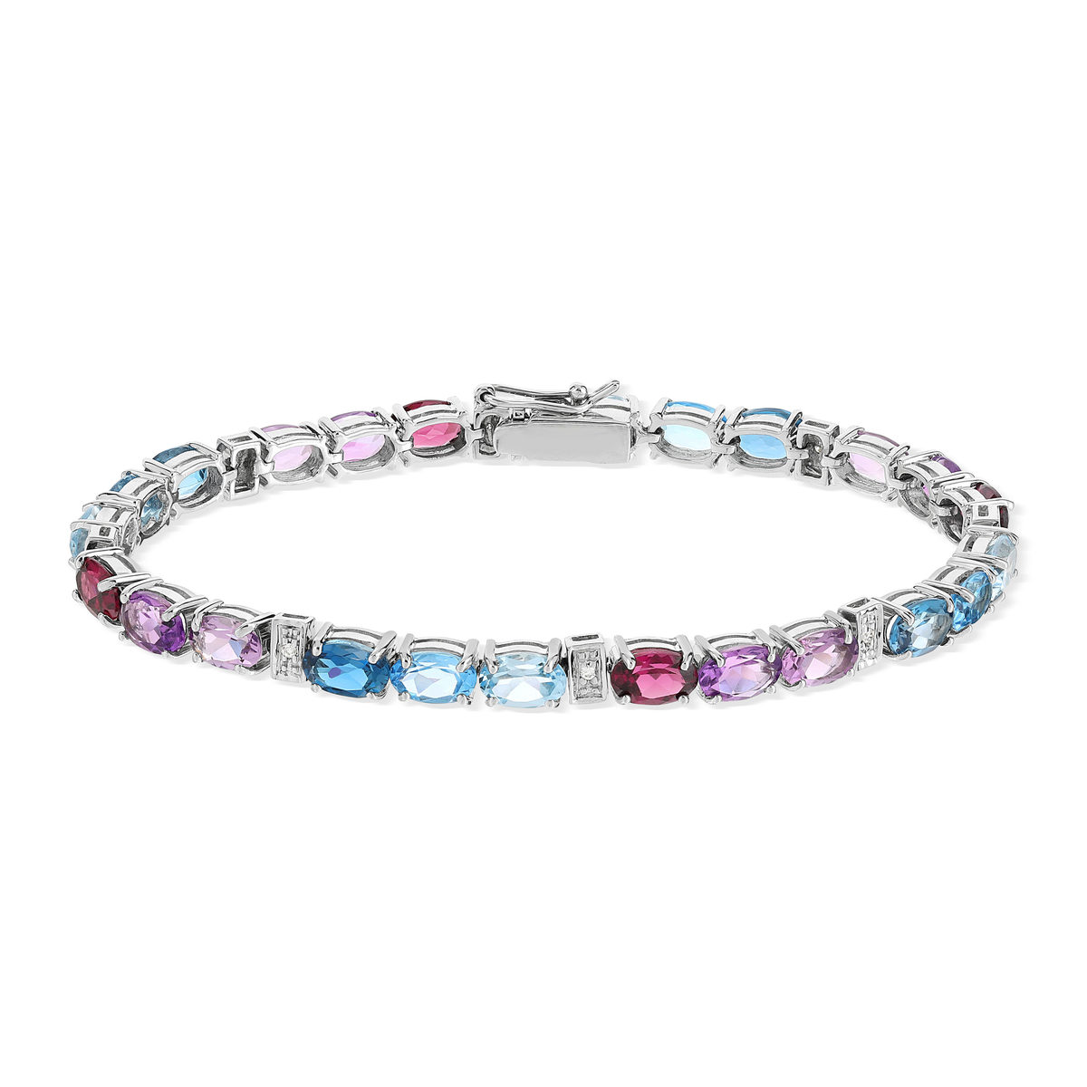 Bracelet or 750 blanc pierres fines et diamants 19 cm - vue 2