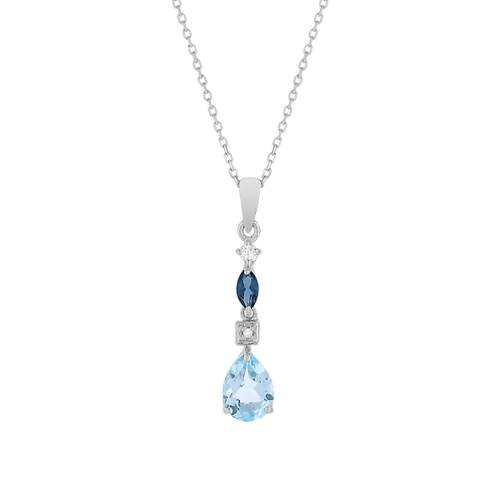Collier or 375 blanc topazes traitées saphir diamant 45 cm