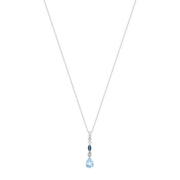 375 white gold necklace with sapphire-treated topaz and diamonds, 45 cm