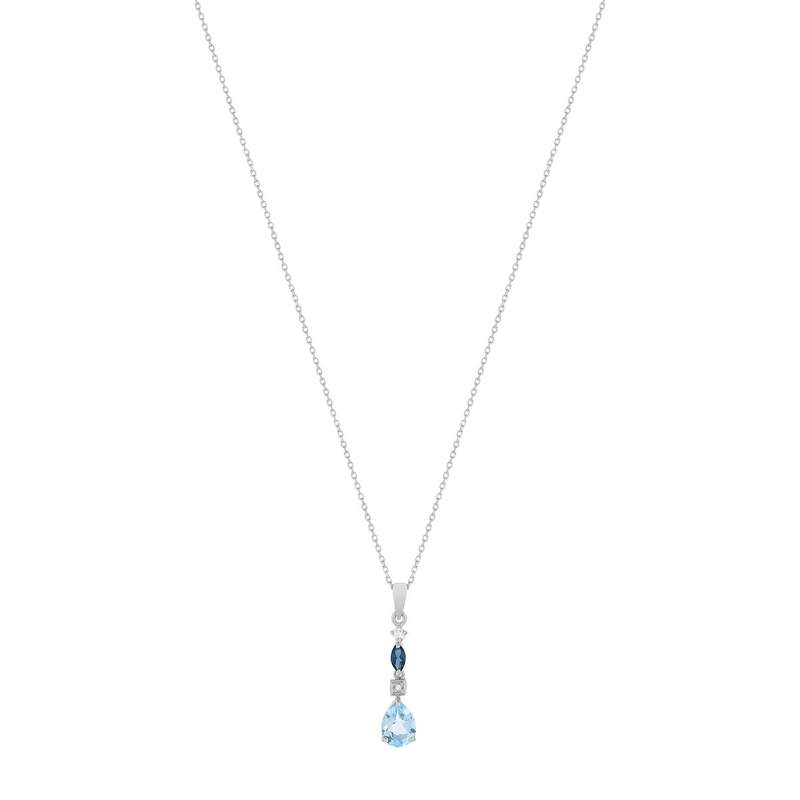 Collier or 375 blanc topazes traitées saphir diamant 45 cm - vue 2