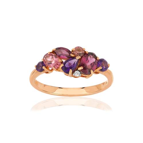 Bague or 375 rose pierres fines et diamant