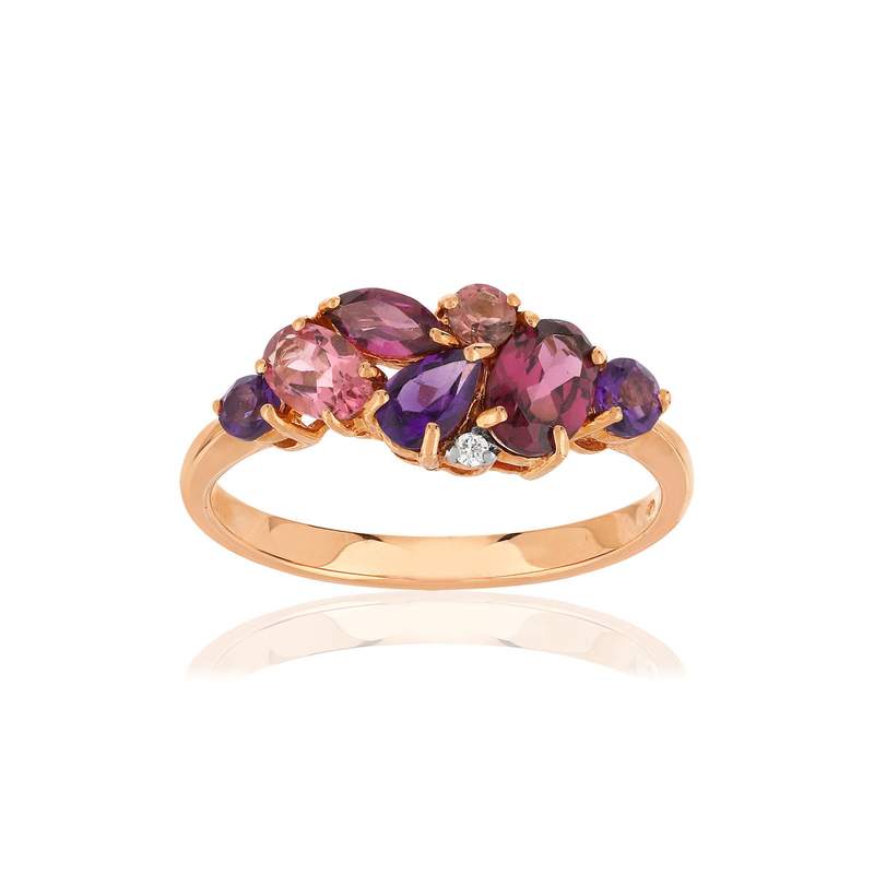 Bague or 375 rose pierres fines et diamant - vue 1